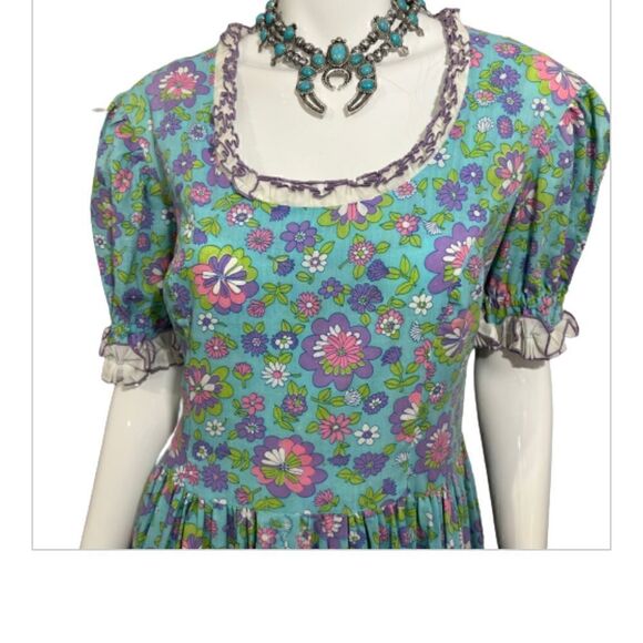‎RARE 70's cottagecore hand made blue floral dress - M - Picture 4 of 13